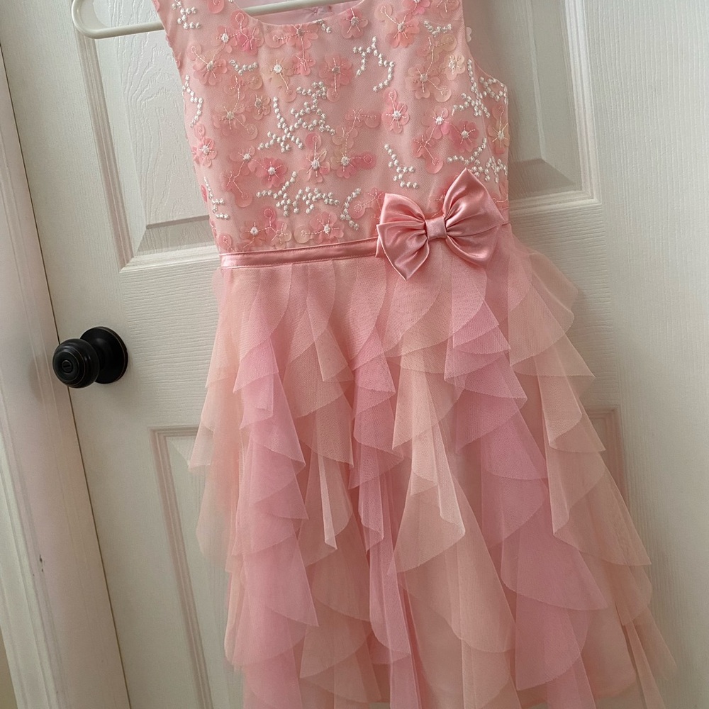Jona Michelle Pink Asymmetrical Ruffled Sundress